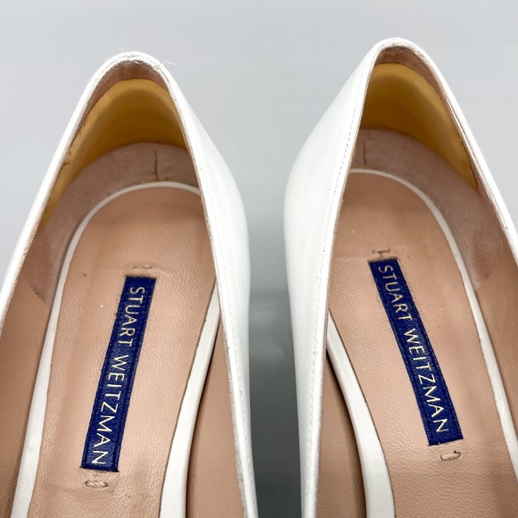 Stuart Weitzman Womens 6M Carole 50mm Pumps White Leather Pointed Toe Clear Heel - Picture 9 of 12